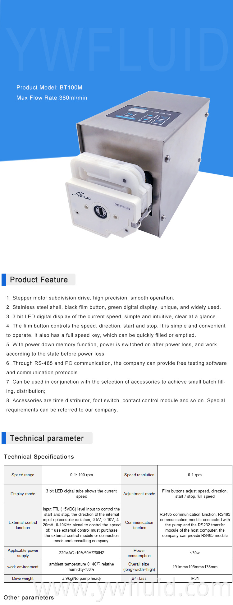 YWfluid Multi-channels Laboratory peristaltic pump used for liquid transition and dispensing